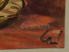 Gombosné B. Éva (1957- ): Macskák, akvarell, papír, jelzett, üvegezett fa keretben, 48,5×43 cm