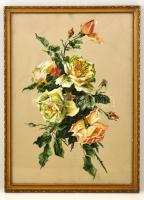 Jelzés nélkül: Rózsák, olaj selyem, üvegezett fa keretben, 52,5×36,5 cm