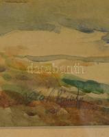 Oláh jelzéssel: Tanyasi udvar, akvarell, papír, paszpartuban, üvegezett fa keretben, 29×39 cm