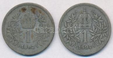 Ausztria 1893-1894. 1K Ag "Ferenc József" (2x) T:2-,3
Austria 1893-1894. 1 Corona Ag &quo...