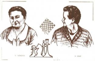 15 db MODERN sakk képeslap a női sakk világbajnoki páros mérkőzésekről, sorozat / 15 MODERN chess postcards of the Women World Championship matches, serie