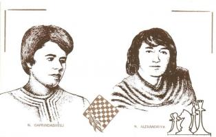 15 db MODERN sakk képeslap a női sakk világbajnoki páros mérkőzésekről, sorozat / 15 MODERN chess po...