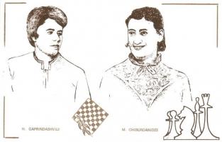 15 db MODERN sakk képeslap a női sakk világbajnoki páros mérkőzésekről, sorozat / 15 MODERN chess po...