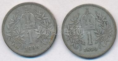 Ausztria 1898-1899. 1K Ag "Ferenc József" (2x) T:2-
Austria 1898-1899. 1 Corona Ag "...