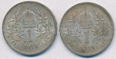 Ausztria 1913-1914. 1K Ag "Ferenc József" (2x) T:2
Austria 1913-1914. 1 Corona Ag "F...