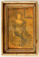Gulácsy jelzéssel: Ülő nő, ceruza, papír, üvegezett fa keretben, 28,5×18 cm