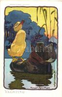 5 db RÉGI kacsás motívumlap, Harry Rountree aláírásával / 5 pre-1945 duck motive cards with the sign...