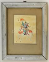 cca 1950 Szamuráj, nyomat üvegezett fa keretben, 15×11,5 cm