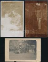 cca 1910-1940 Vegyes katonai fotó tétel, 5 db (4 db fotólap, 1 db fotó, egy hátoldalon feliratozva, egynek a hátoldalán személyes jellegű fotókkal, 9x14 cm és 8x10 cm.