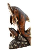 Delfinpár szobor, fa, lekopásokkal, m: 50,5 cm