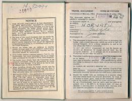 1959 Magyar menekült számára kiállított angol utazási dokumentum / travel document
