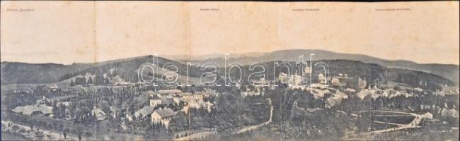 Borszék, Borsec; látkép, 4-részes kihajtható panorámalap Soós Kiadása / 4-tiled foldable panoramacard, general view