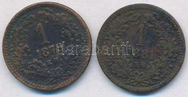 1879KB-1881KB 1kr Cu "Középcímer" (2xklf) T:2-,3 ph. patina