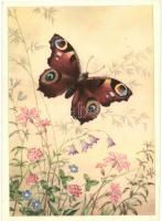 4 db RÉGI virág motívumos képeslap, pillangók / 4 pre-1945 flower motive cards, butterflies, Kunstve...