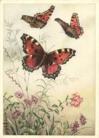 4 db RÉGI virág motívumos képeslap, pillangók / 4 pre-1945 flower motive cards, butterflies, Kunstve...