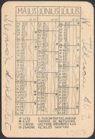 1967 Camea 3 hónapos kártyanaptár, hátoldalon tollas firkával