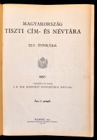 1937 Magyarország tiszti cím- és névtára. XLV. évf. Szerk.: Magyar Királyi Központi Statisztikai Hivatal. Bp., Magyar Királyi Állami Nyomda. Kiadói egészvászon-kötés, kissé sérült gerinccel, de belül jó állapotban.