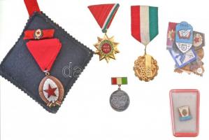 16db-os vegyes kitüntetés és jelvény tétel nagyrészt a szocialista korszakból, közte 1985. "Munka Érdemrend" bronz fokozata, Br zománcozott kitüntetés mellszalaggal, szalagsávval és miniatűrrel, ~1970-1980. "Kiváló Egészségügyi Nevelő Munkáért" aranyozott, zománcozott jelvény, DN "1905 KKG" Könyves Kálmán Gimnázium zománcozott Br jelvény T:2