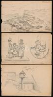 Élő József(?-?): Úti rajzok, 5 db. Ceruza, papír, jelzéssel és jelzés nélküül, 13x22 cm