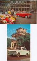 10 db MODERN Moszkvics autó motívumos képeslap, saját tokjában / 10 MODERN Moskvitsh auto motive pos...
