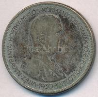 1930. 5P Ag "Horthy jobbra" T:3 patina Adamo P8