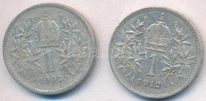 Ausztria 1903-1912. 1K Ag "Ferenc József" (2xklf) T:2,2-
Austria 1903-1912. 1 Corona Ag &...