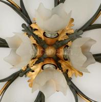 Dekoratív nyolc ágú csillár 12 db égővel és üveg burával kompletten. Festett fém,
