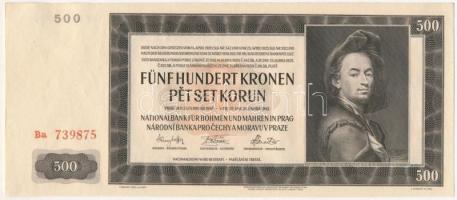 Német Harmadik Birodalom / Cseh-Morva Protektorátus 1942. 500K 2. kiadás T:I,I- German Third Reich / Protectorate of Bohemia and Moravia 1942. 500 Korun 2nd issue C:UNC,AU Krause 12