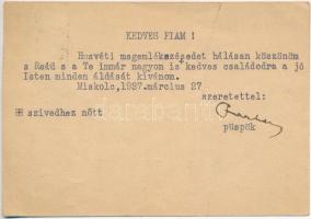 1937 Miskolc, Gróf Haller Gábornak a püspök által küldött levelezőlap