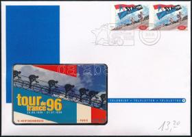 1996 Tour de France bontatlan gyűjtői telefonkártya, bélyegzett borítékban