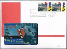 1995 Amsterdam Sail 95 bontatlan gyűjtői telefonkártya, bélyegzett borítékban