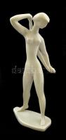 Drasche törölköző női akt, fehér mázas porcelán figura, jelzett, hibátlan, m: 19 cm
