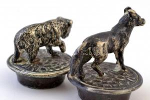 Ezüstözött dugófedő két darab. Farkas/kutya és medve figurák / 2 cork caps 3, 4 cm