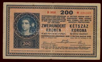 1918. 200K "B 1031" "*"-gal hátlapi "Erdélyi Bank Takarékpénztár R.T." bélyegzéssel T:III