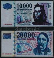 10 000 és 20 000 forintos bankjegyeket ábrázoló két bontatlan hűtőmágnes. 12x6 cm
