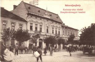Sátoraljaújhely, Kazinczy utca, Zemplénvármegyei kaszinó, cukrászda, Alexander Vilmos kiadása (Rb)