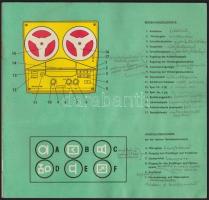 Tesla B47 magnó használati útmutatója, ábrákkal illusztrált, grafitceruzás bejegyzésekkel