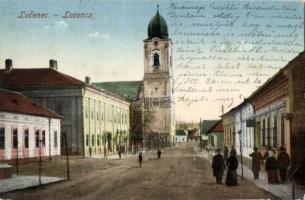 Losonc, Lucenec; utcakép, templom, Simon Greiner kiadása / street view, church (EB)