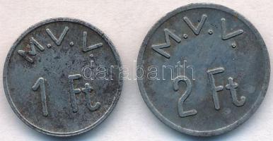 ~1950-1970. 1Ft + 2Ft Fe "M.V.V." Miskolci Villamos Vállalat (?) közlekedési bárca T:2 pat...
