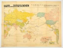 1942 Karte zum Zeitgeschehen in Ost und West, német nyelvű térkép, 82x62 cm