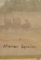 Halvax jelzéssel: Magányos vitorlás. Olaj, vászon, sérült, hibás keretben, 50×70 cm