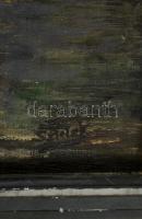 Sztelek jelzéssel: Téli házikó. Olaj, karton, sérült, hibás keretben, 35×57 cm