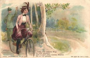 Fahre nicht verboten Wege... / Lady on bicycle, Luna Soherz Serie No. 169 litho (fa)