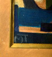 MT jelzéssel: Kompozíció. Olaj, papír, keretezett üvegben, 29×21 cm