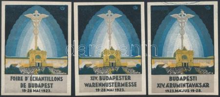 1922-1923 Faragó Géza és Baja Béla által tervezett reklám nyomtatványok, Budapesti Árumintavásár, 5 db, 12x9 cm