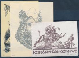 Haranghy Jenő (1894-1951): 3 db ex libris. Klisé, papír, jelzett a nyomaton, 10x6,5 10x7,5 6x8 cm méretekben