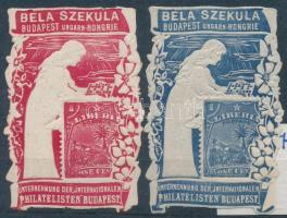 1898 Béla Szekula Budapest-Hongrie Nemzetközi bélyegkereskedés 2 db levélzáró R