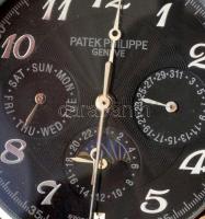 Patek Philippe jelzéssel automata karóra igényes, gyűjtői replika. Jelzett tok, bőrszíj. szíj. Naptá...