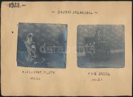 1928 Óbudai jelmezbál, 2 db kartonra ragasztott fotó, 8x8 cm