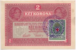 1917. 2K valószínűleg hamis A Magyar Szent Korona Országainak Vörös Kereszt Egylete bélyeggel és körbélyegzéssel (fake stamp and overprint) T:I-